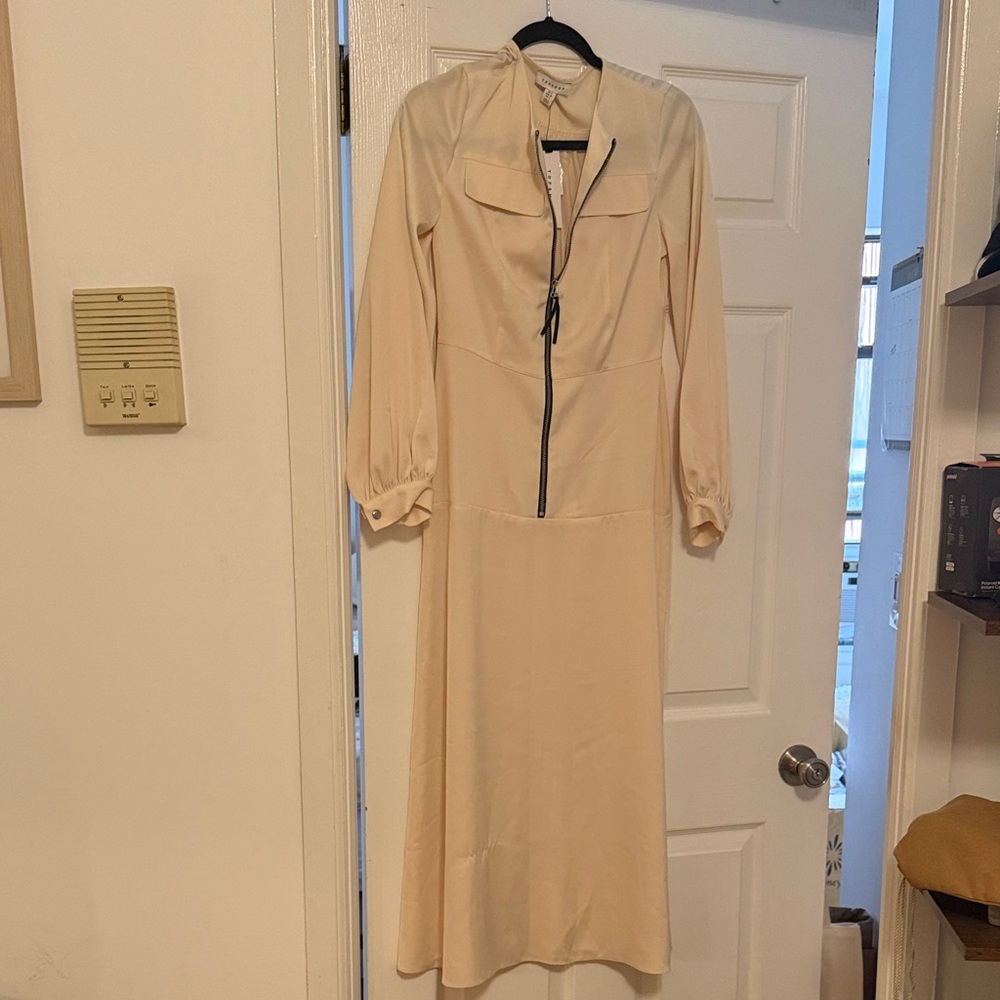 Cream Long Sleeve Midi Dress with Front Zip never worn